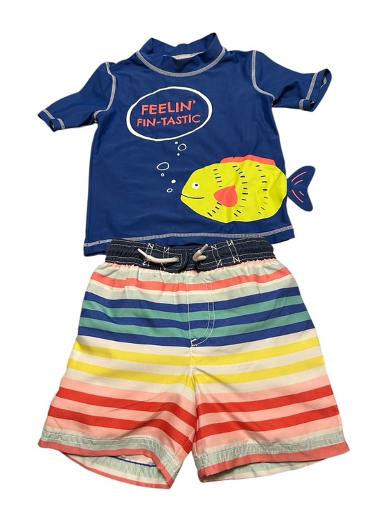Carter's Other - Carter's Navy Blue Rash Guard & Multicolor Striped Swim Shorts Set